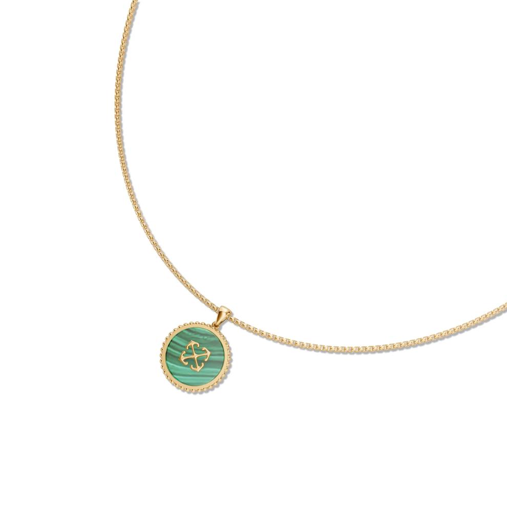 Men's Malachite Arrow Design Disc Pendant Necklace in 18K Gold Vermeil – Image 4 of 4