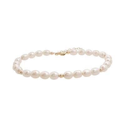Freshwater Cultured Pearl & 3MM Bead Strand Bracelet in 10K Yellow Gold, 7.5"