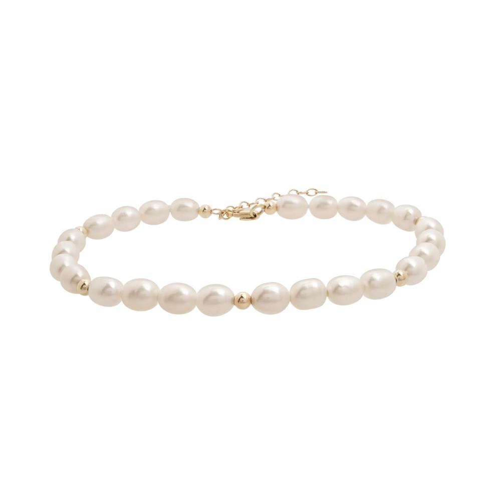 Freshwater Cultured Pearl &amp; 3MM Bead Strand Bracelet in 10K Yellow Gold, 7.5" – Image 1 of 2