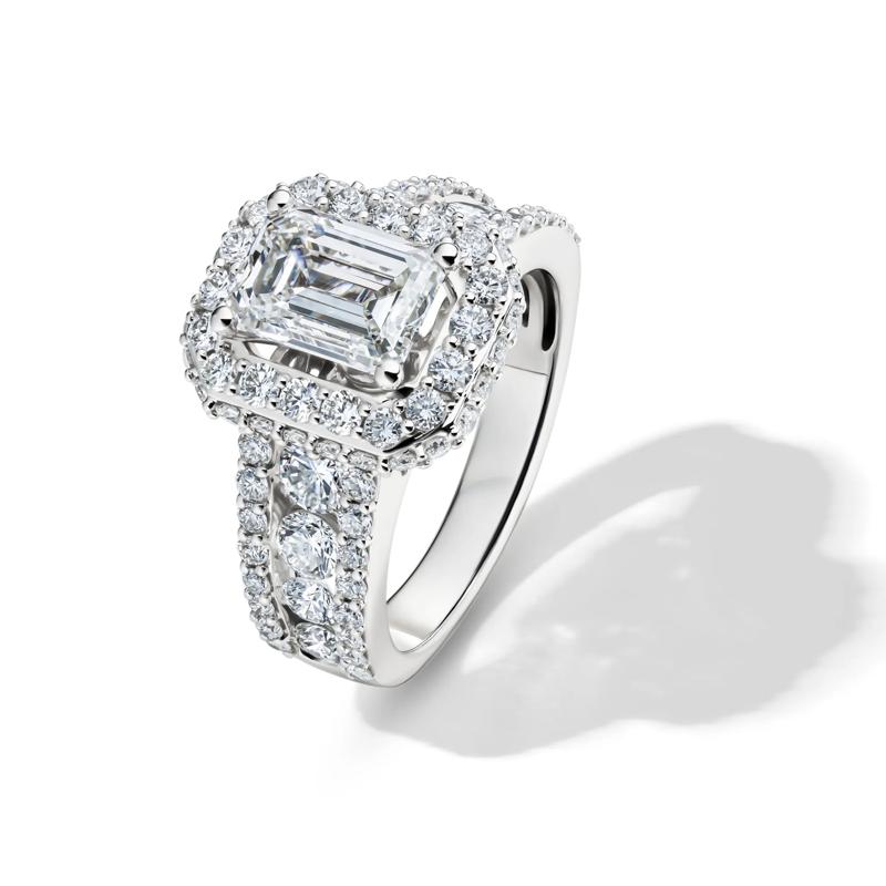 Lab Grown Diamond Emerald-Cut Halo Engagement Ring in 14K White Gold &#40;4 ct. tw.&#41; – Image 4 of 5