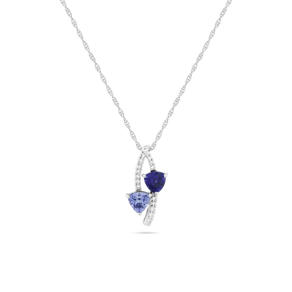Lab-Created Blue Sapphire &amp; Lab-Created White Sapphire Trillion Pendant Necklace in Sterling Silver – Image 1 of 4