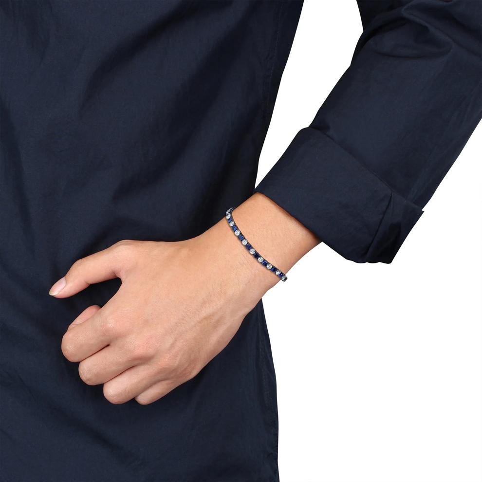 Lab-Created Blue Sapphire &amp; Lab-Created White Sapphire Bracelet in Sterling Silver &amp; Black Rhodium – Image 5 of 5