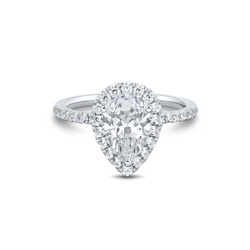 Lab Grown Diamond Pear-Shaped Halo Engagement Ring in 14K White Gold &#40;2 ct. tw.&#41; – Image 1 of 3