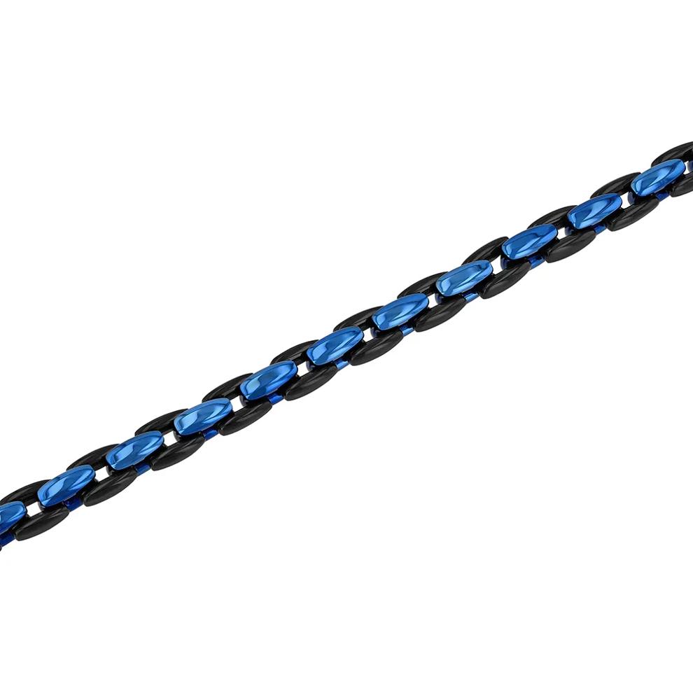 Men&rsquo;s Two-Tone Link Bracelet in Black &amp; Blue Ion-Plated Stainless Steel – Image 2 of 2