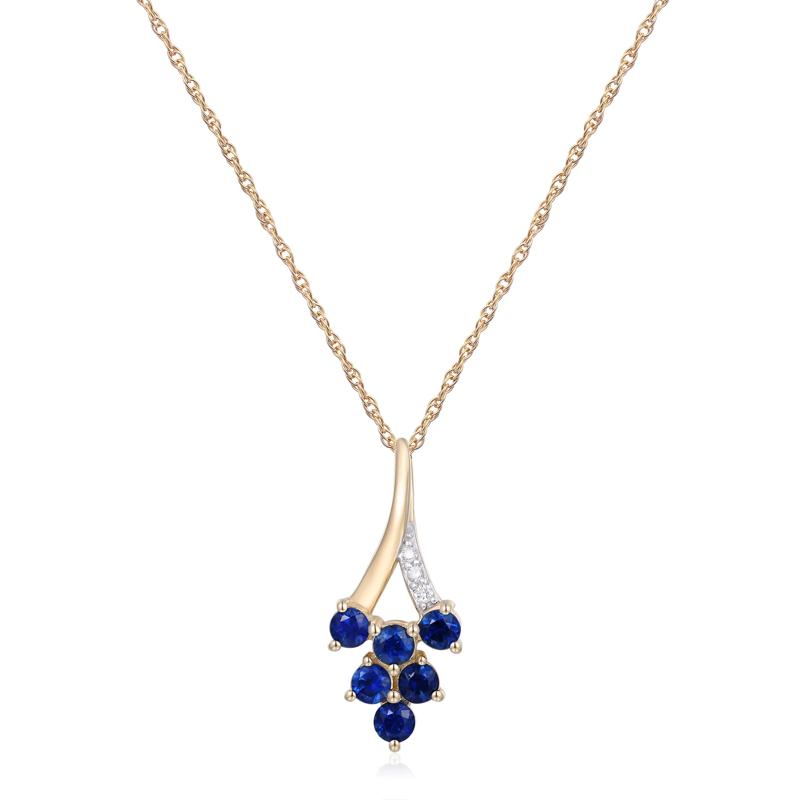 Blue Sapphire and Diamond Accent Pendant in 10K Yellow Gold – Image 1 of 3