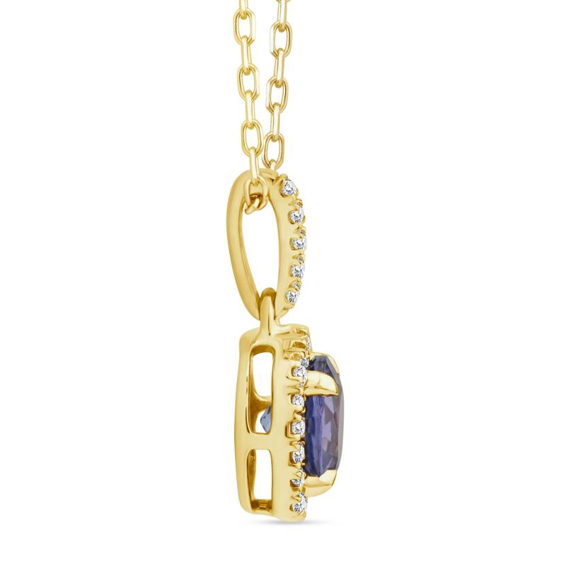 Tanzanite and Diamond Halo Necklace in 10K Yellow Gold &#40;1/8 ct. tw.&#41; – Image 2 of 4