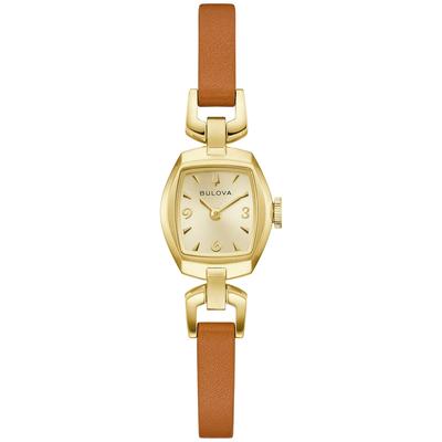 Ladies' Jackie Goddess of Time Watch in Brown Leather and Gold-Tone Stainless Steel
