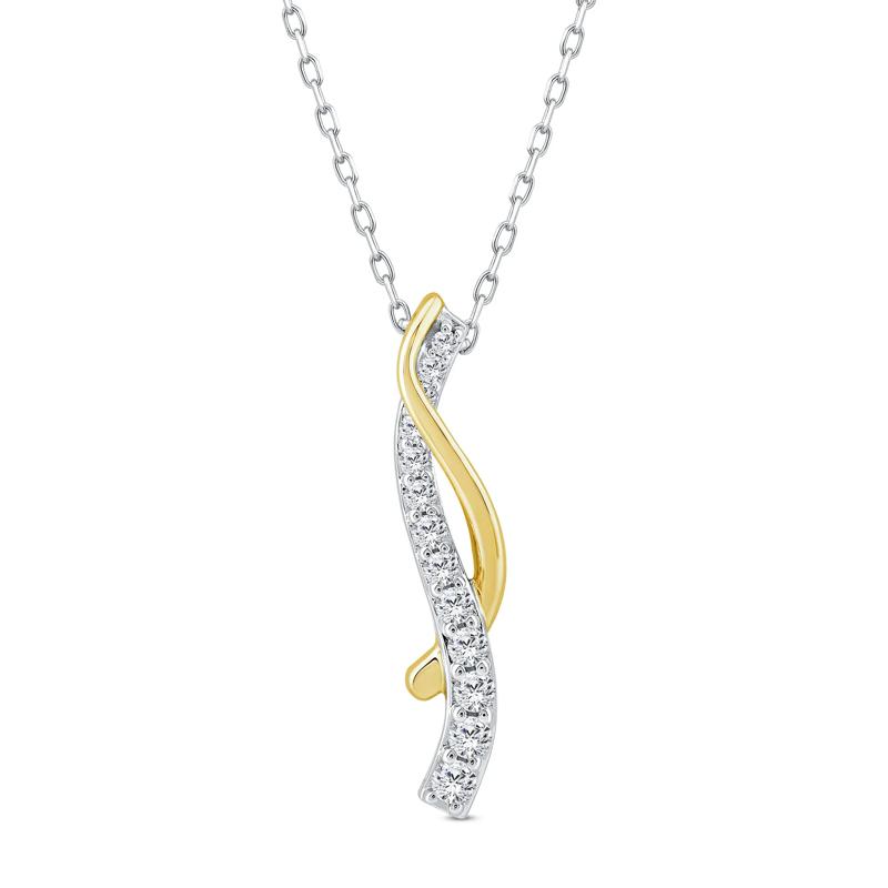 Diamond Twist Pendant in 10K White and Yellow Gold &#40;1/4 ct. tw.&#41; – Image 1 of 4