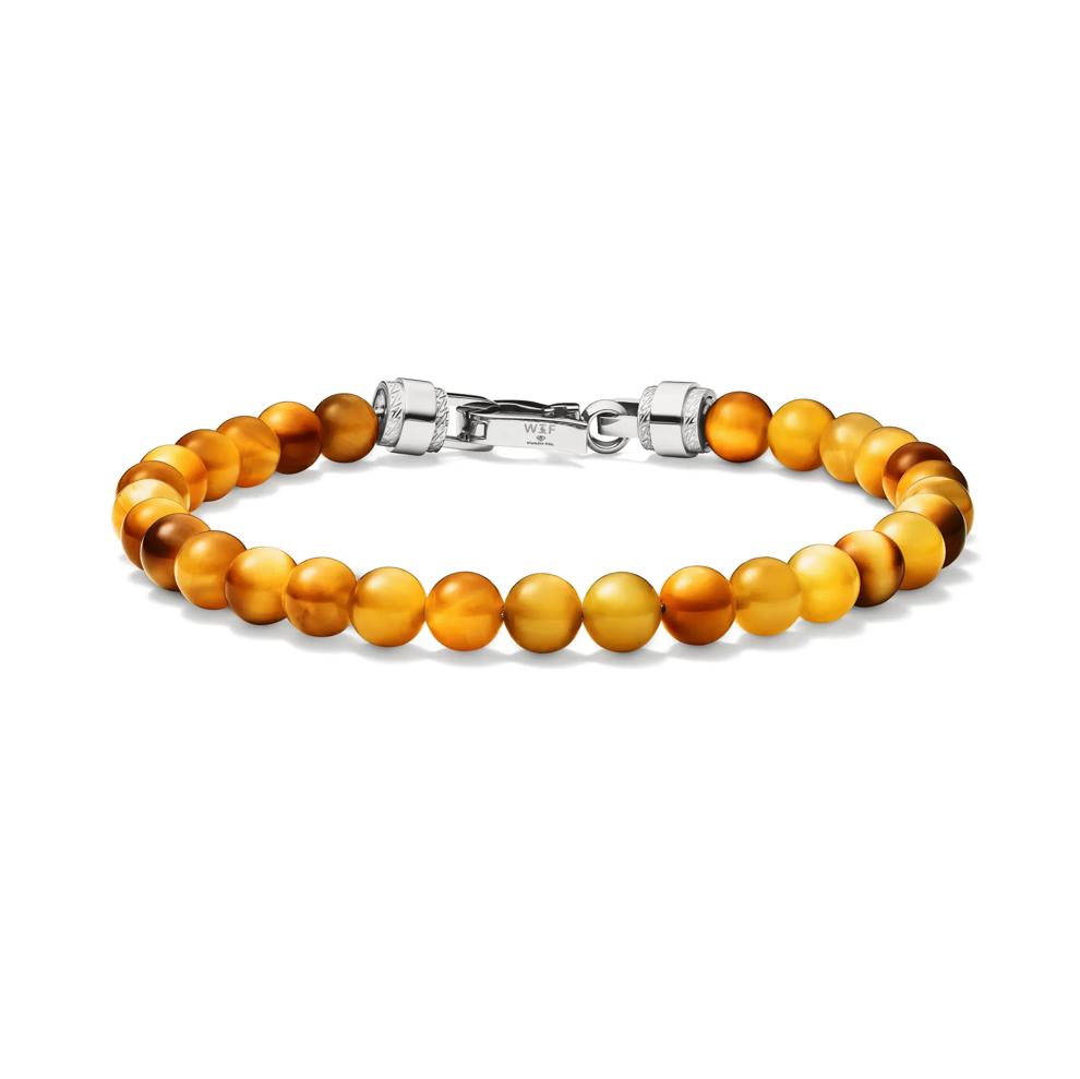 Men's Honey Tiger's Eye Bead Bracelet in Stainless Steel – Image 1 of 4