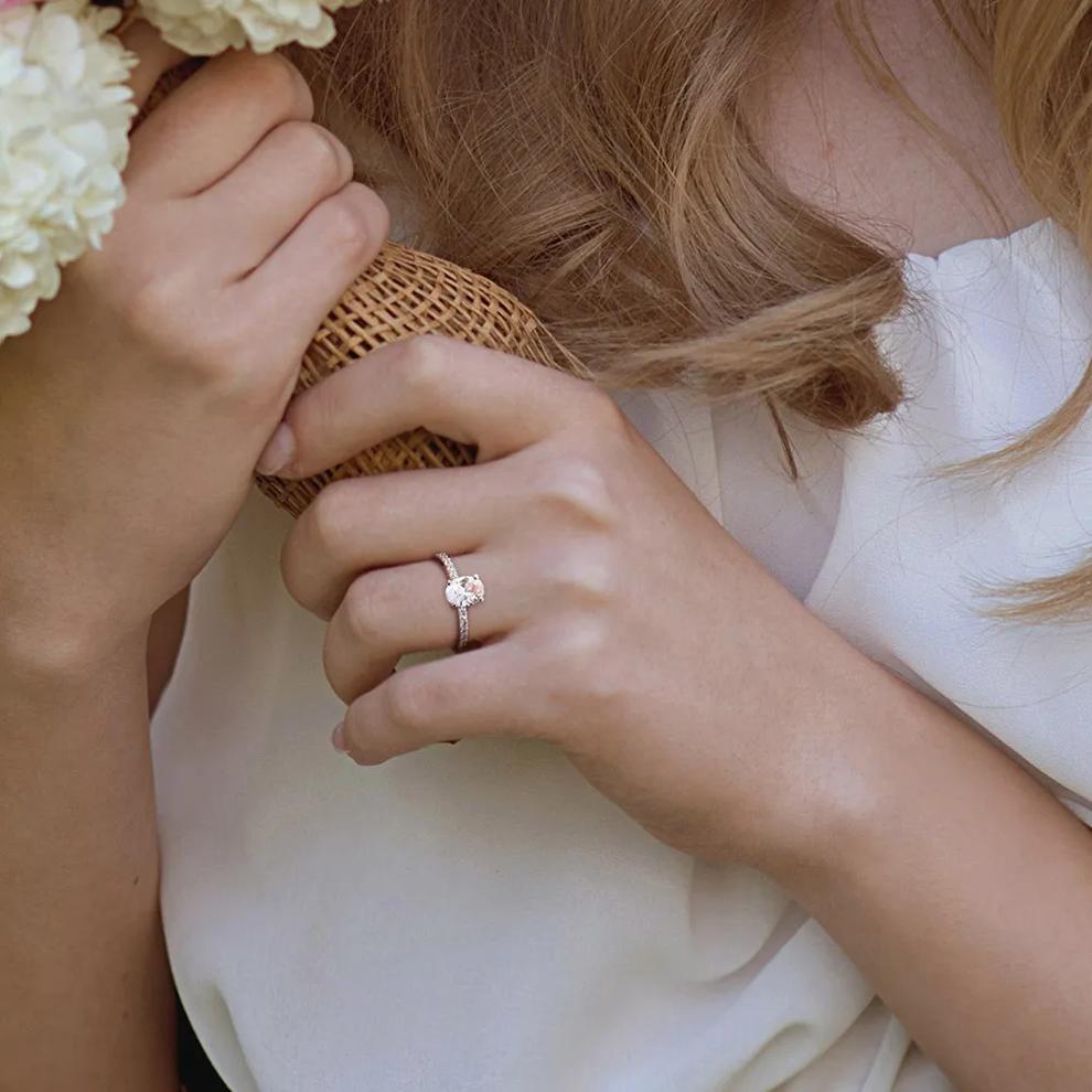 Oval Lab Created White Sapphire Ring in 10K White Gold – Image 6 of 6