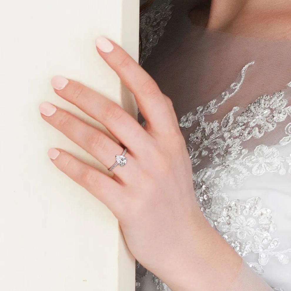 Pear-Shaped Lab Created White Sapphire Ring in 10K White Gold – Image 5 of 6