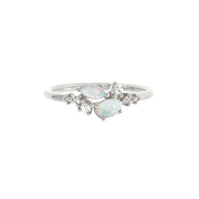 Lab Created Opal & White Sapphire Stack Ring in Sterling Silver