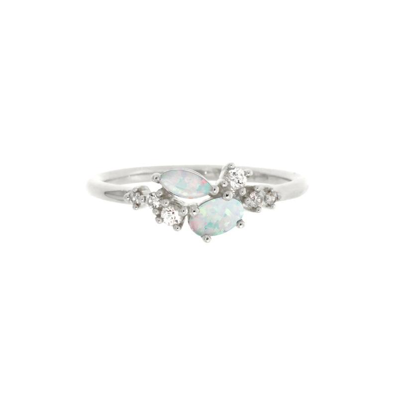Lab Created Opal &amp; White Sapphire Stack Ring in Sterling Silver – Image 1 of 4