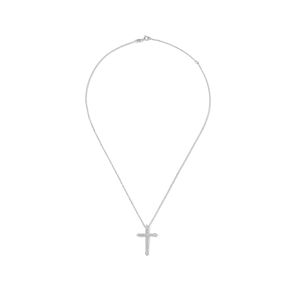 Lab-Created White Sapphire Cross Pendant Necklace in Sterling Silver – Image 4 of 4