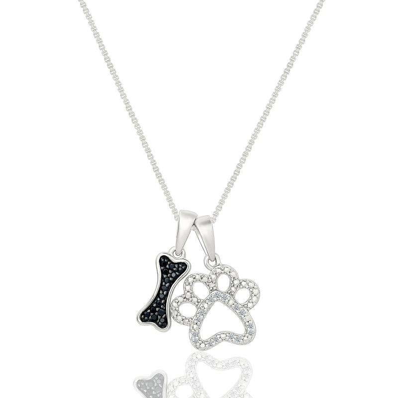 Black and White Diamond Paw and Bone Pendant in Sterling Silver (1/8 ct. tw.) – Image 1 of 3