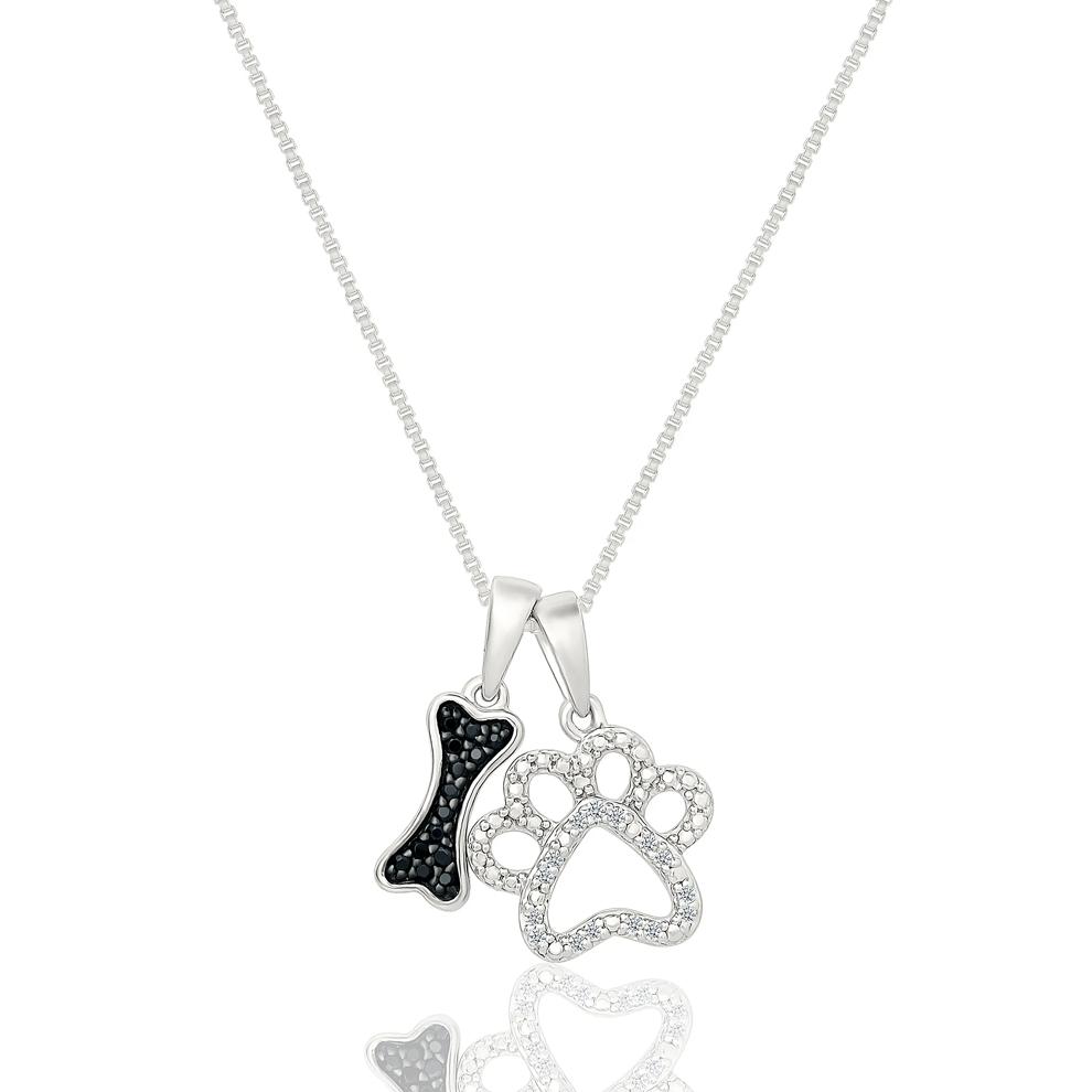 Black and White Diamond Paw and Bone Pendant in Sterling Silver (1/8 ct. tw.) – Image 1 of 3