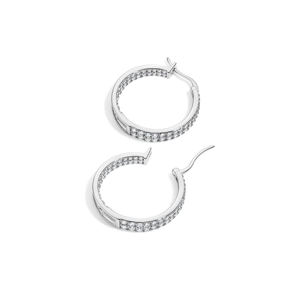 Lab-Created White Sapphire Double-Row Inside-Out Hoop Earrings in Sterling Silver, 25MM – Image 2 of 2