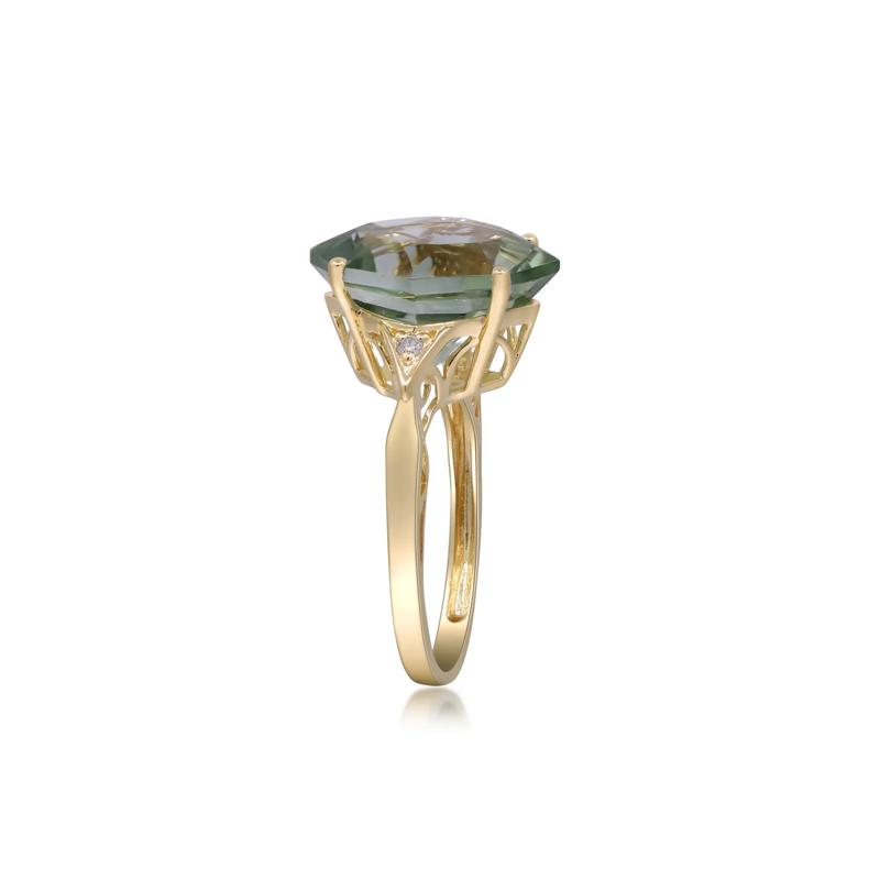 Green Amethyst and Diamond Accent Ring in 10K Yellow Gold – Image 3 of 4