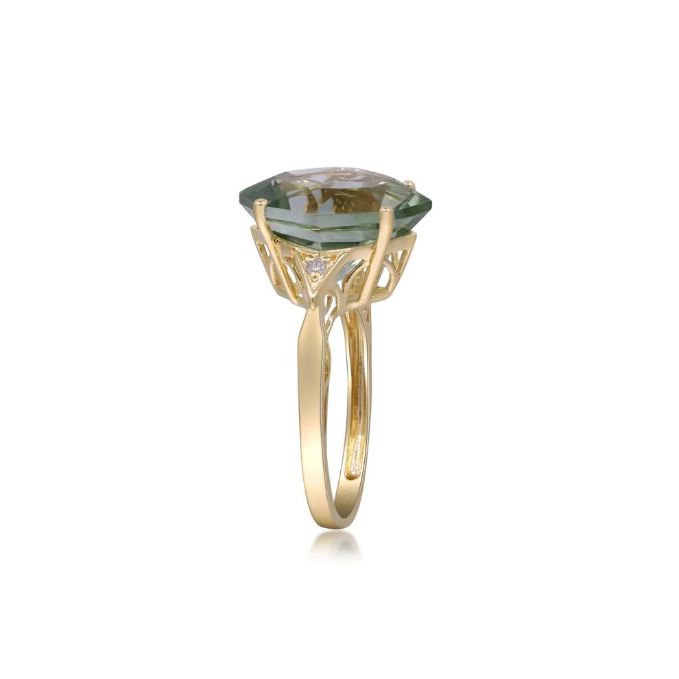 Green Amethyst and Diamond Accent Ring in 10K Yellow Gold – Image 3 of 4