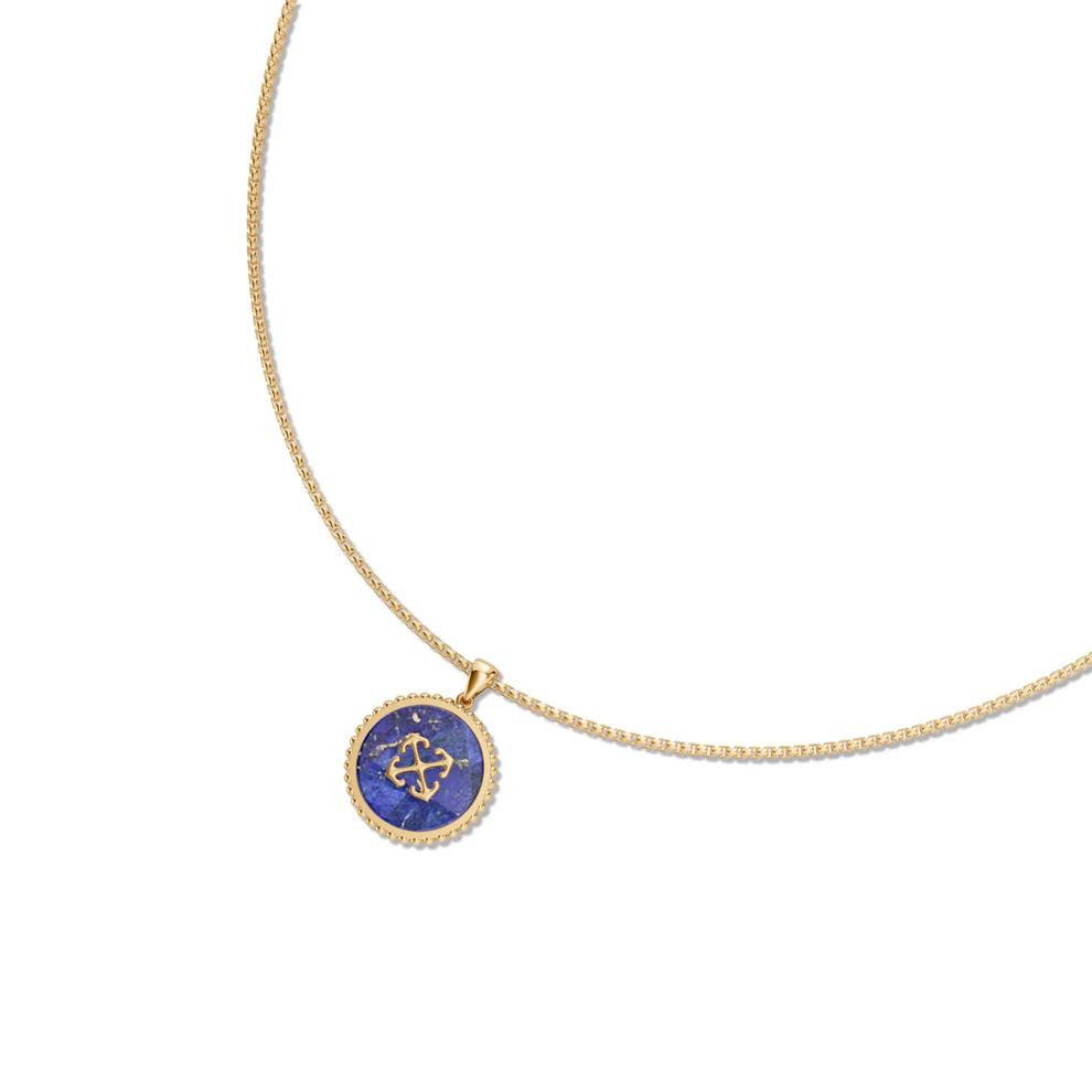 Men's Lapis Arrow Design Disc Pendant Necklace in Vermeil – Image 4 of 4