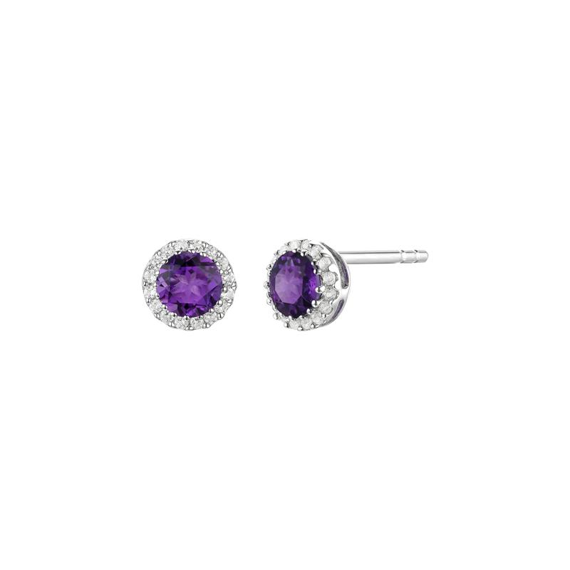 Diamond and Amethyst Stud Earrings in 14K White Gold – Image 1 of 1