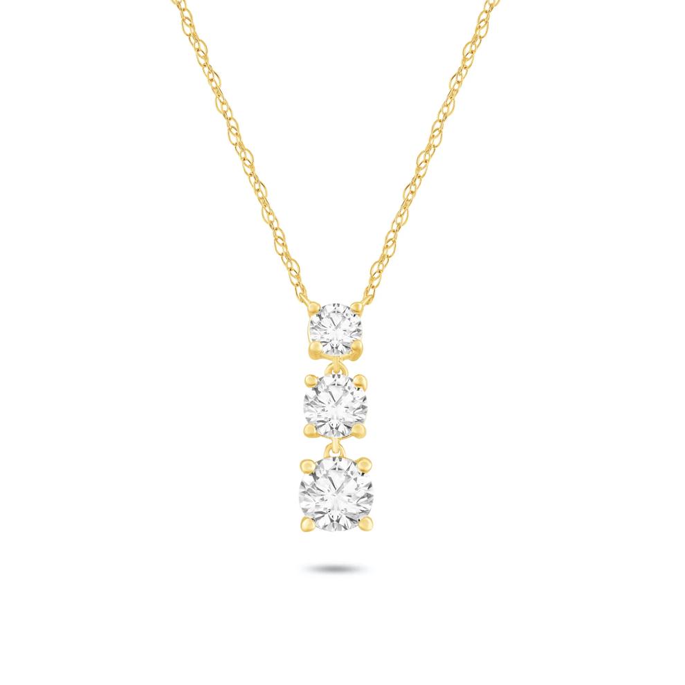 Lab Grown Diamond Three-Stone Drop Pendant in 10K Yellow Gold (1 ct. tw.) – Image 1 of 4