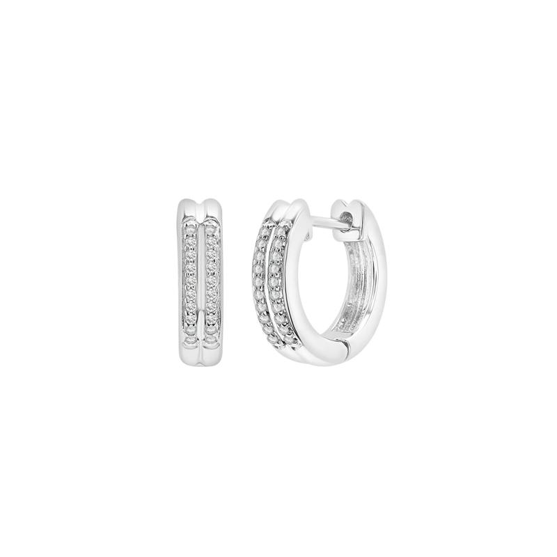 Diamond Double Row Hoop Earrings in Sterling Silver &#40;1/7 ct. tw.&#41; – Image 1 of 1