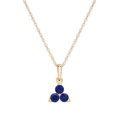 Lab-Created Blue Sapphire Three-Stone Triangle Birthstone Pendant in 10K Yellow Gold