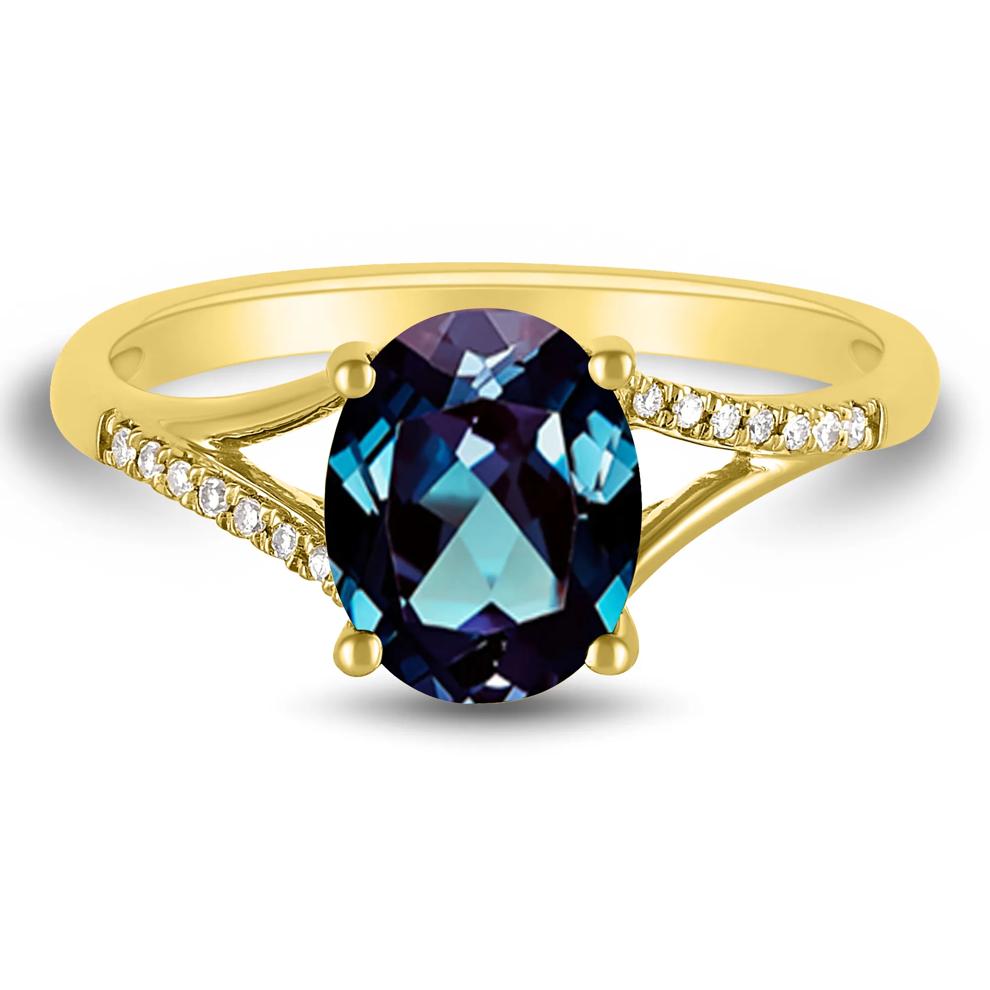 Oval Lab-Created Alexandrite Ring with Diamond Accents in 10K Yellow Gold – Image 1 of 3
