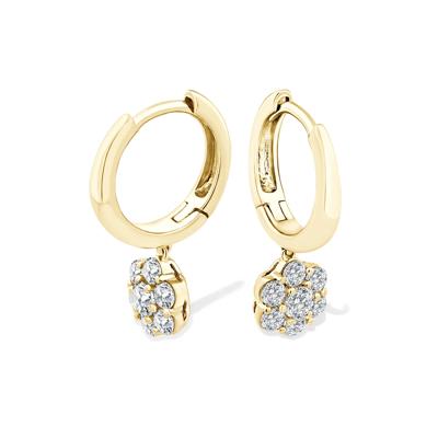 Lab Grown Diamond Seven-Stone Cluster Drop Hoop Earrings in 10K Yellow Gold (3/4 ct. tw.)
