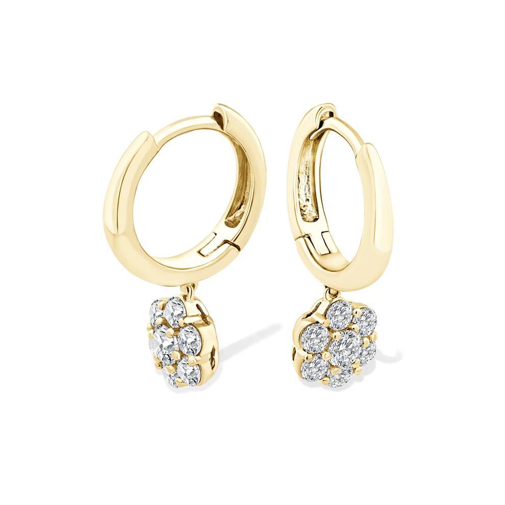 Lab Grown Diamond Seven-Stone Cluster Drop Hoop Earrings in 10K Yellow Gold (3/4 ct. tw.) – Image 1 of 2