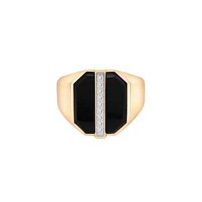Men's Black Onyx and Diamond Ring in 10K Yellow Gold (1/10 ct. tw.)