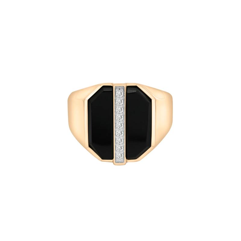 Men&#39;s Black Onyx and Diamond Ring in 10K Yellow Gold &#40;1/10 ct. tw.&#41; – Image 1 of 5