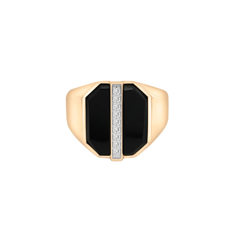 Men's Black Onyx and Diamond Ring in 10K Yellow Gold (1/10 ct. tw.) – Image 1 of 5
