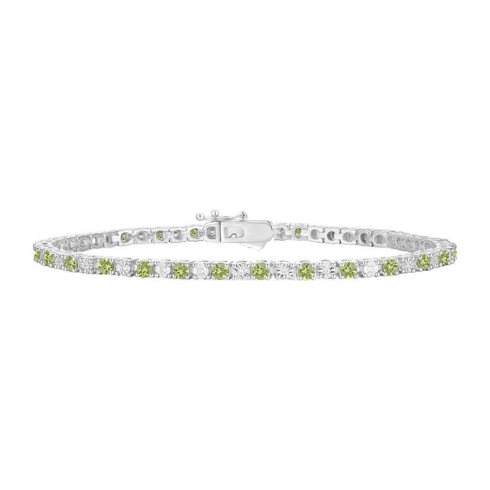Peridot &amp; Diamond Line Bracelet in 10K White Gold (1/7 ct. tw.) – Image 1 of 1