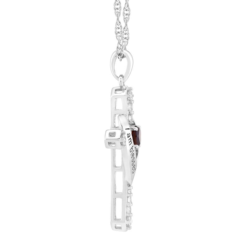 I Am Blessed to Have You Garnet and Lab-Created White Sapphire Cross Pendant in Sterling Silver – Image 2 of 3