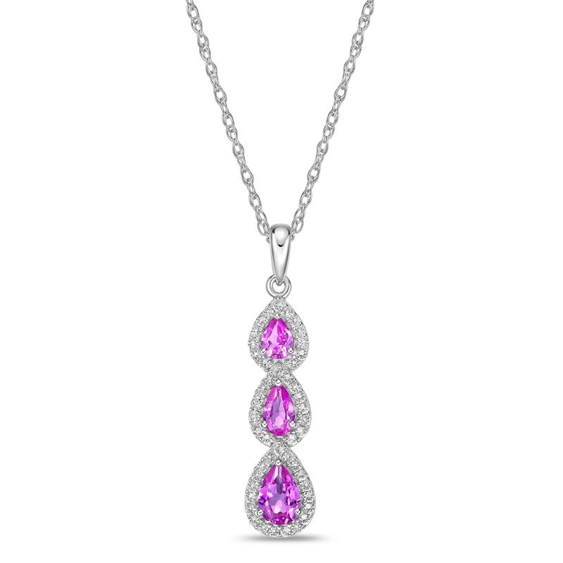 Lab-Created Pink Sapphire and Lab-Created White Sapphire Pendant in Sterling Silver – Image 1 of 3