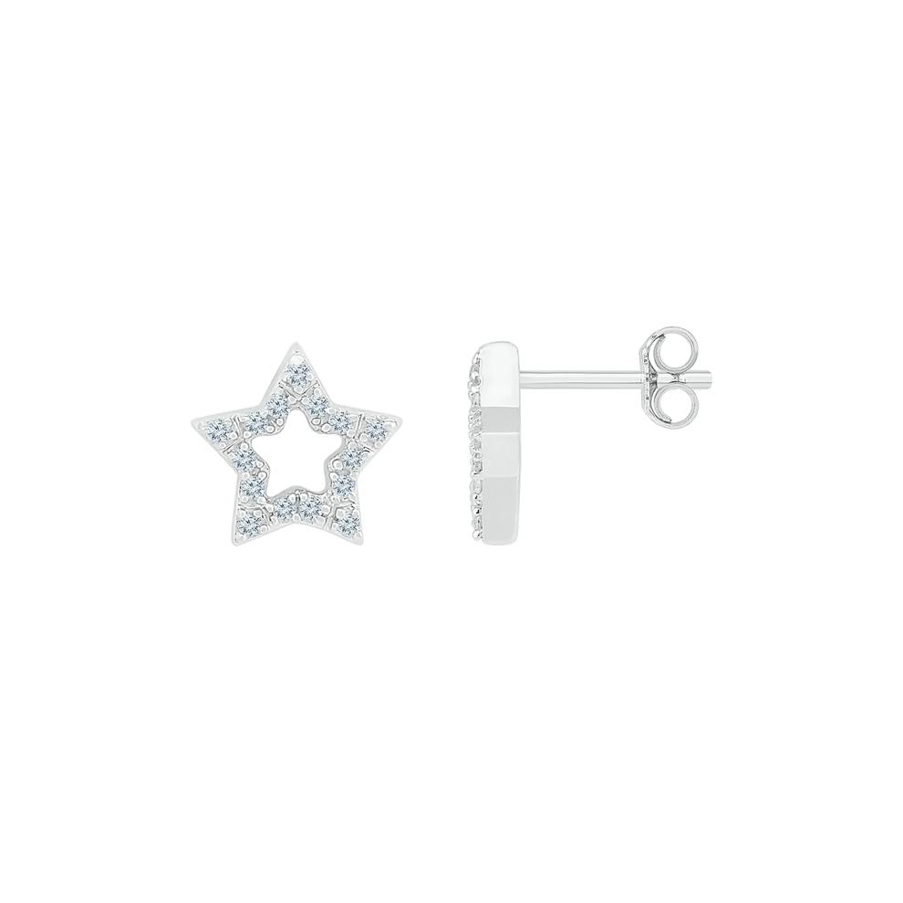 Diamond Open Star Stud Earrings in Sterling Silver (1/7 ct. tw.) – Image 2 of 2