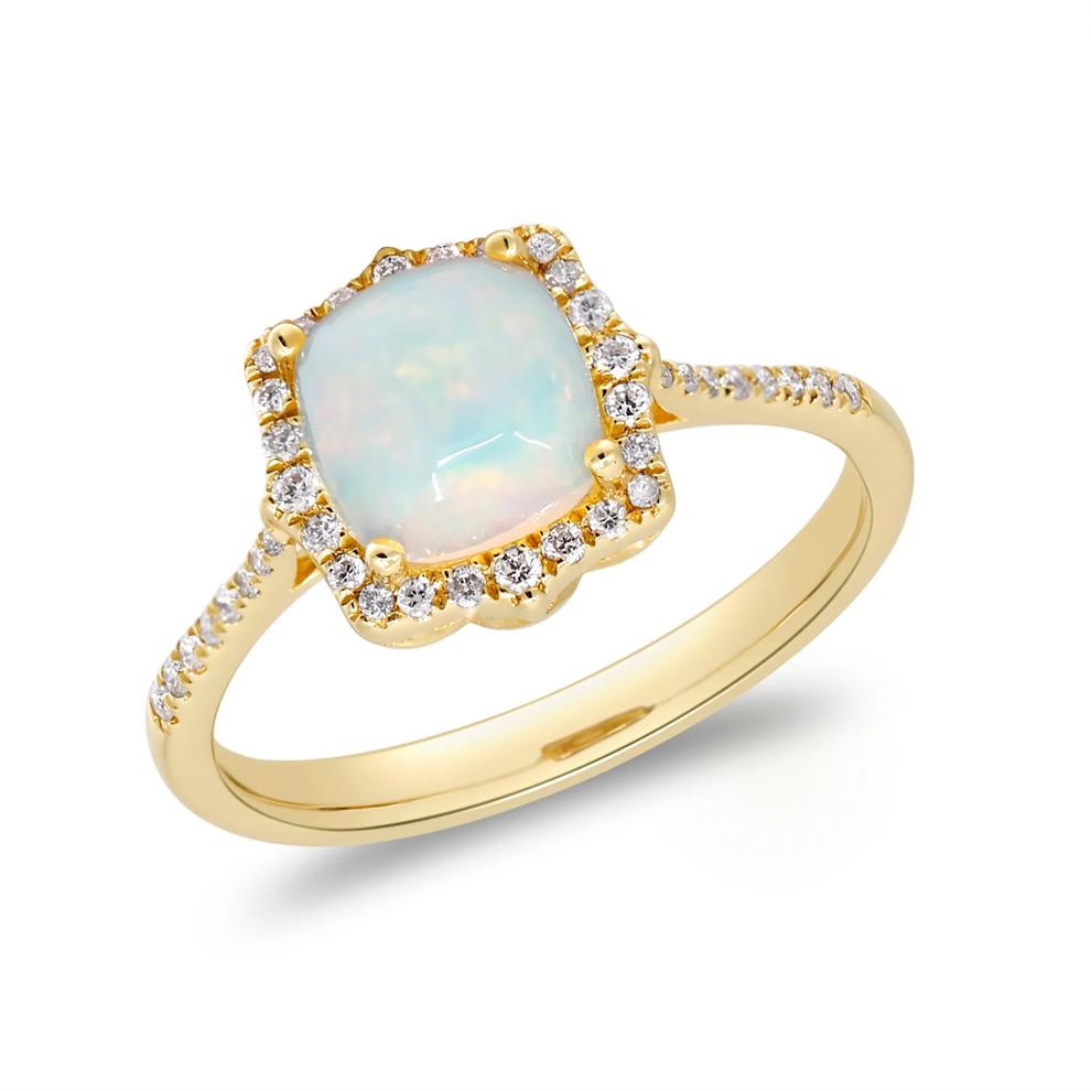 Opal and Diamond Halo Ring in 10K Yellow Gold (1/7 ct. tw.) – Image 3 of 3