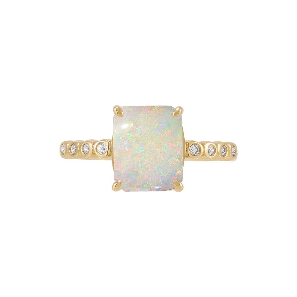 Opal Cabochon &amp; Diamond Accent Ring in 10K Yellow Gold – Image 1 of 3