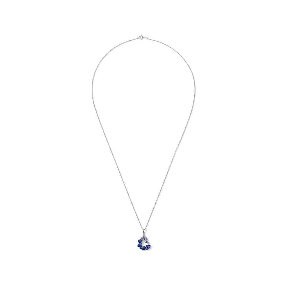 Blue Sapphire &amp; Diamond Open Drop Pendant Necklace in 14K White Gold (1/10 ct. tw.) – Image 3 of 4