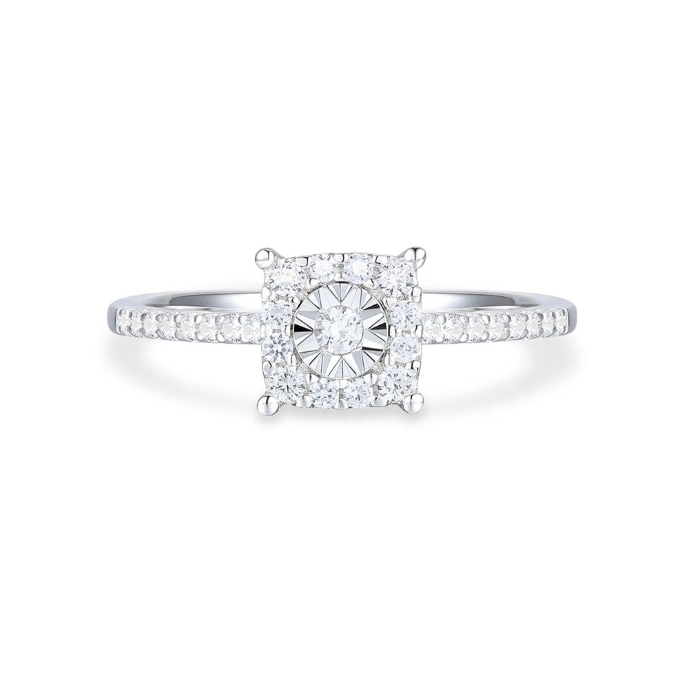 Diamond Princess-Cut Illusion Center Promise Ring in Sterling Silver (1/4 ct. tw.) – Image 1 of 4