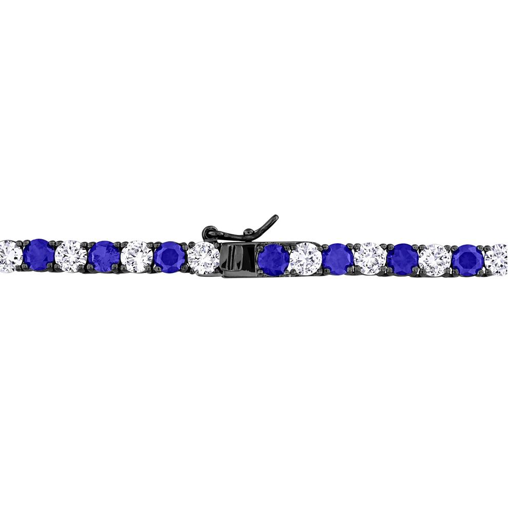 Lab-Created Blue Sapphire &amp; Lab-Created White Sapphire Tennis Necklace in Sterling Silver &amp; Black Rhodium – Image 2 of 6