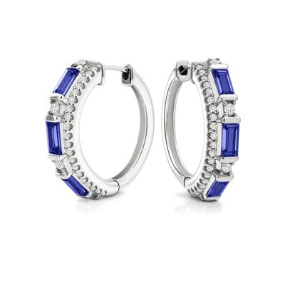 Lab-Created Blue Sapphire & Lab-Created White Sapphire Hoop Earrings in Sterling Silver