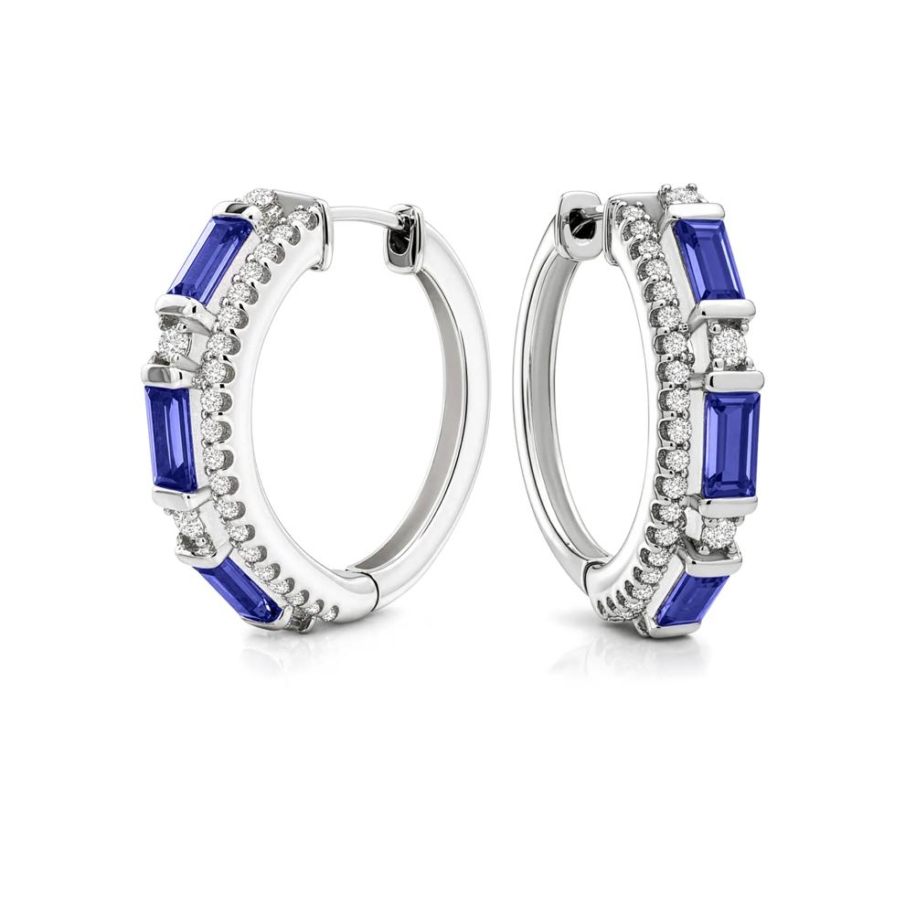 Lab-Created Blue Sapphire &amp; Lab-Created White Sapphire Hoop Earrings in Sterling Silver – Image 1 of 2