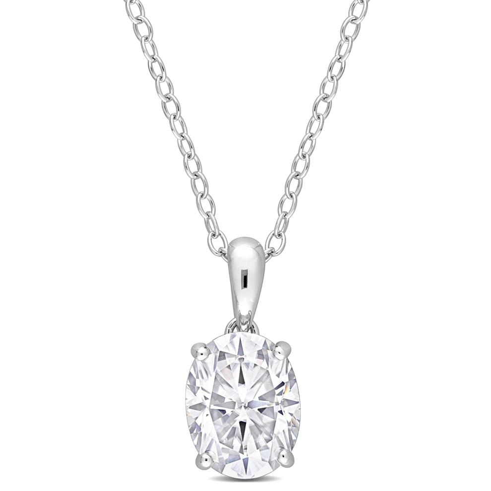 Oval Lab-Created Moissanite Solitaire Pendant in Sterling Silver (2 ct. dew) – Image 1 of 4