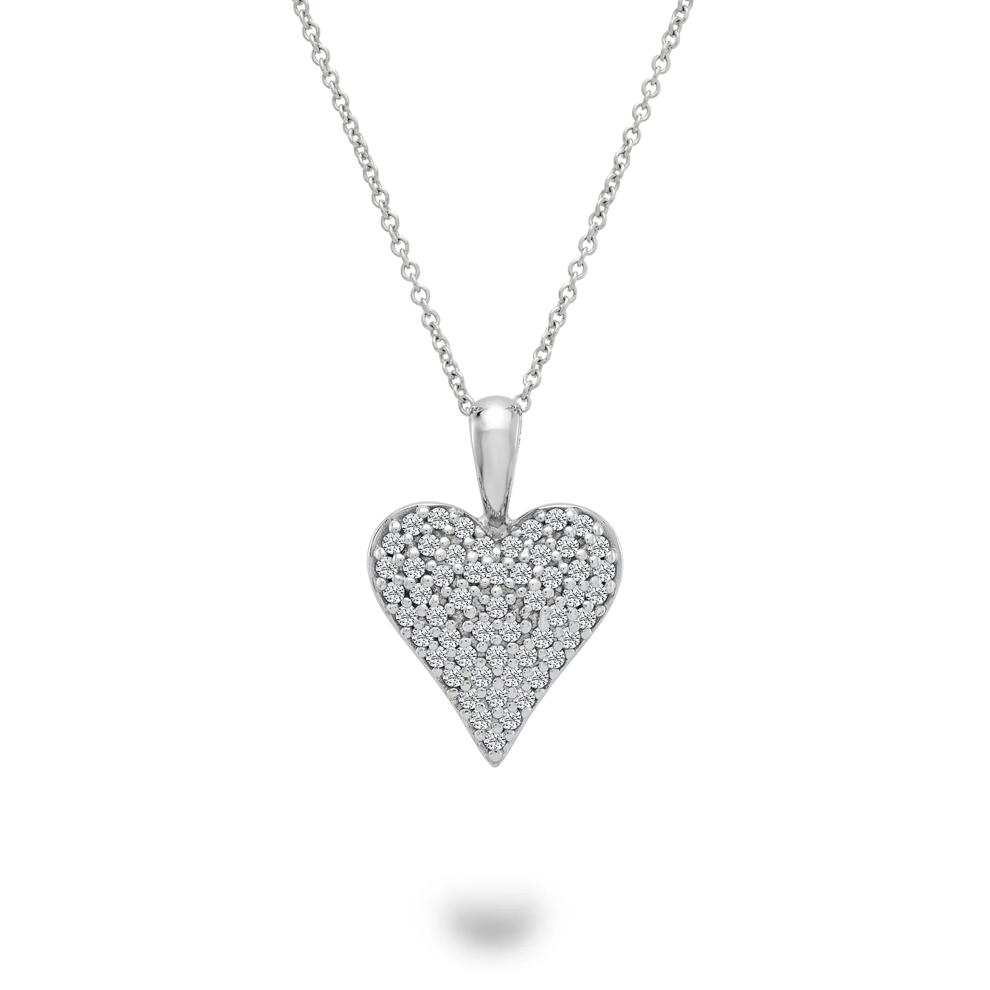 Diamond Pav&eacute; Heart Pendant on Cable Chain in Sterling Silver (1/7 ct. tw.) – Image 1 of 4