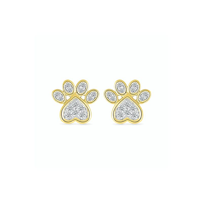 Diamond Paw Print Stud Earrings in 10K Yellow Gold &#40;1/5 ct. tw.&#41; – Image 3 of 3