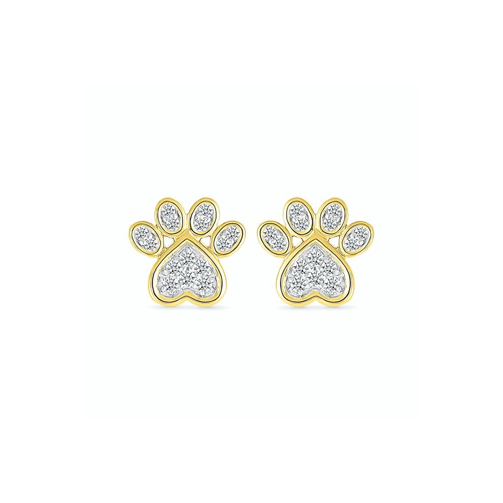 Diamond Paw Print Stud Earrings in 10K Yellow Gold (1/5 ct. tw.) – Image 3 of 3