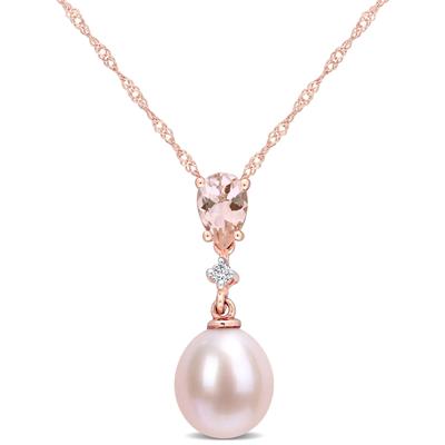 Pink Pearl Pendant with Morganite and Diamond Accent in 10K Rose Gold